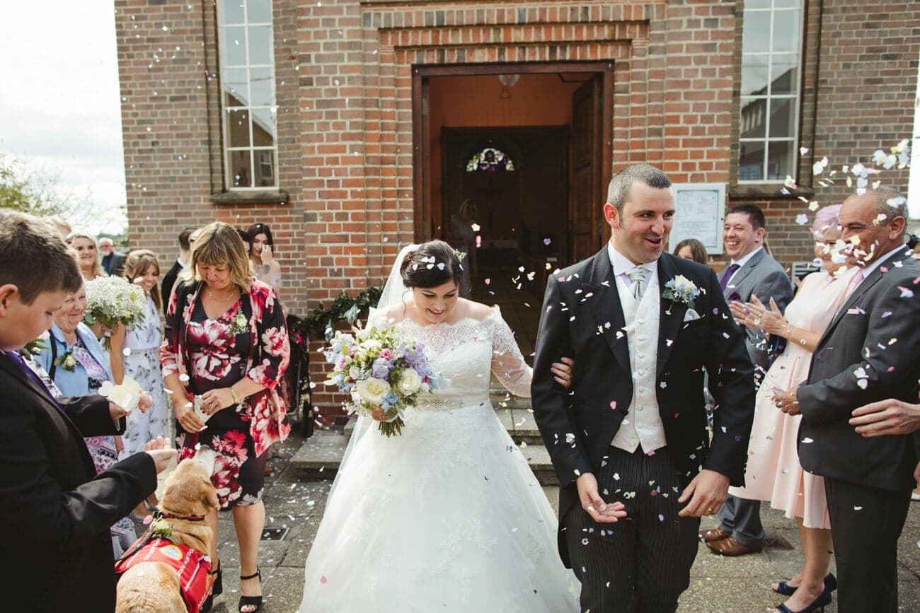 Halstead wedding photography roman catholic church wedding ceremony confetti photograph