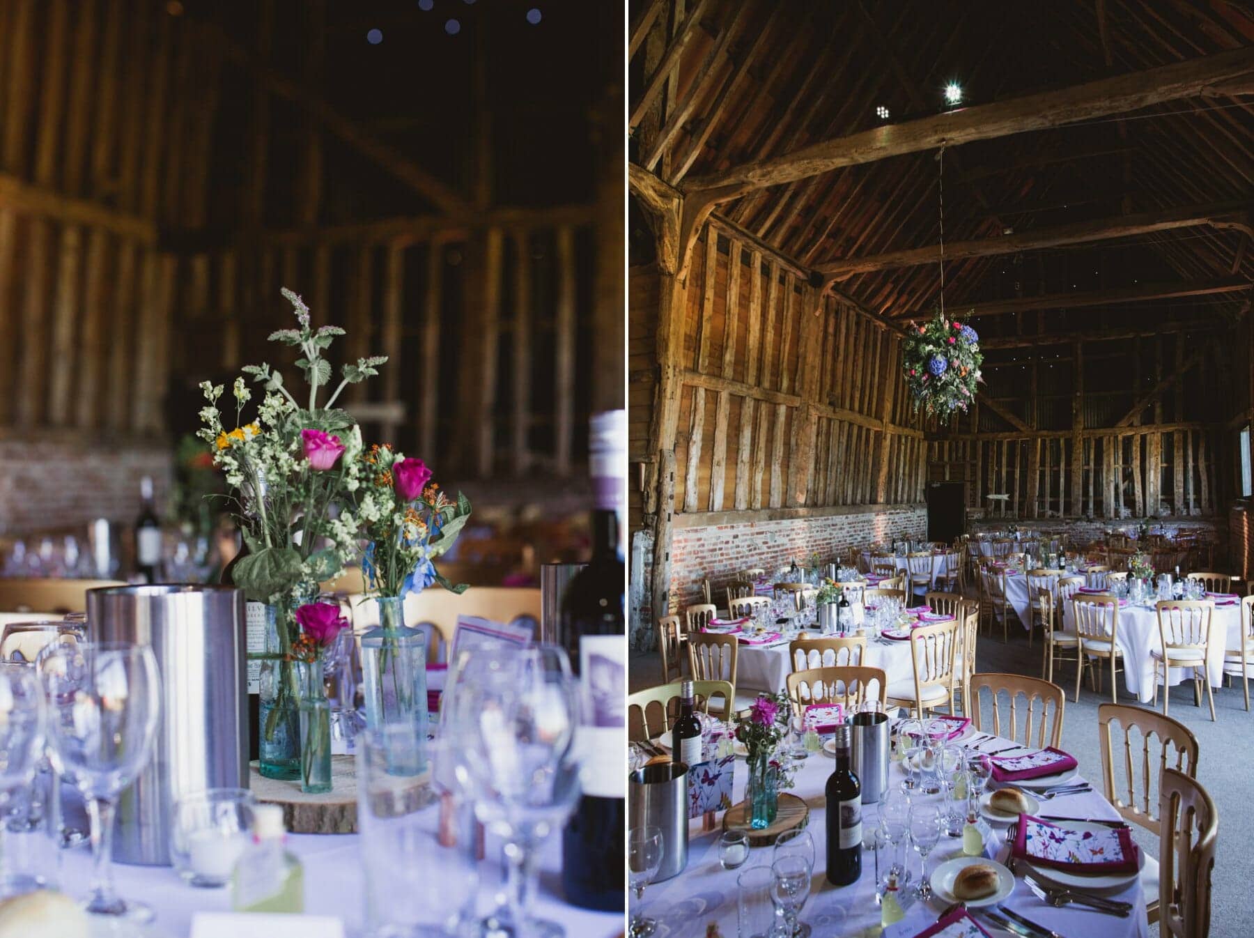 Suffolk Barn wedding photography barn and table set up