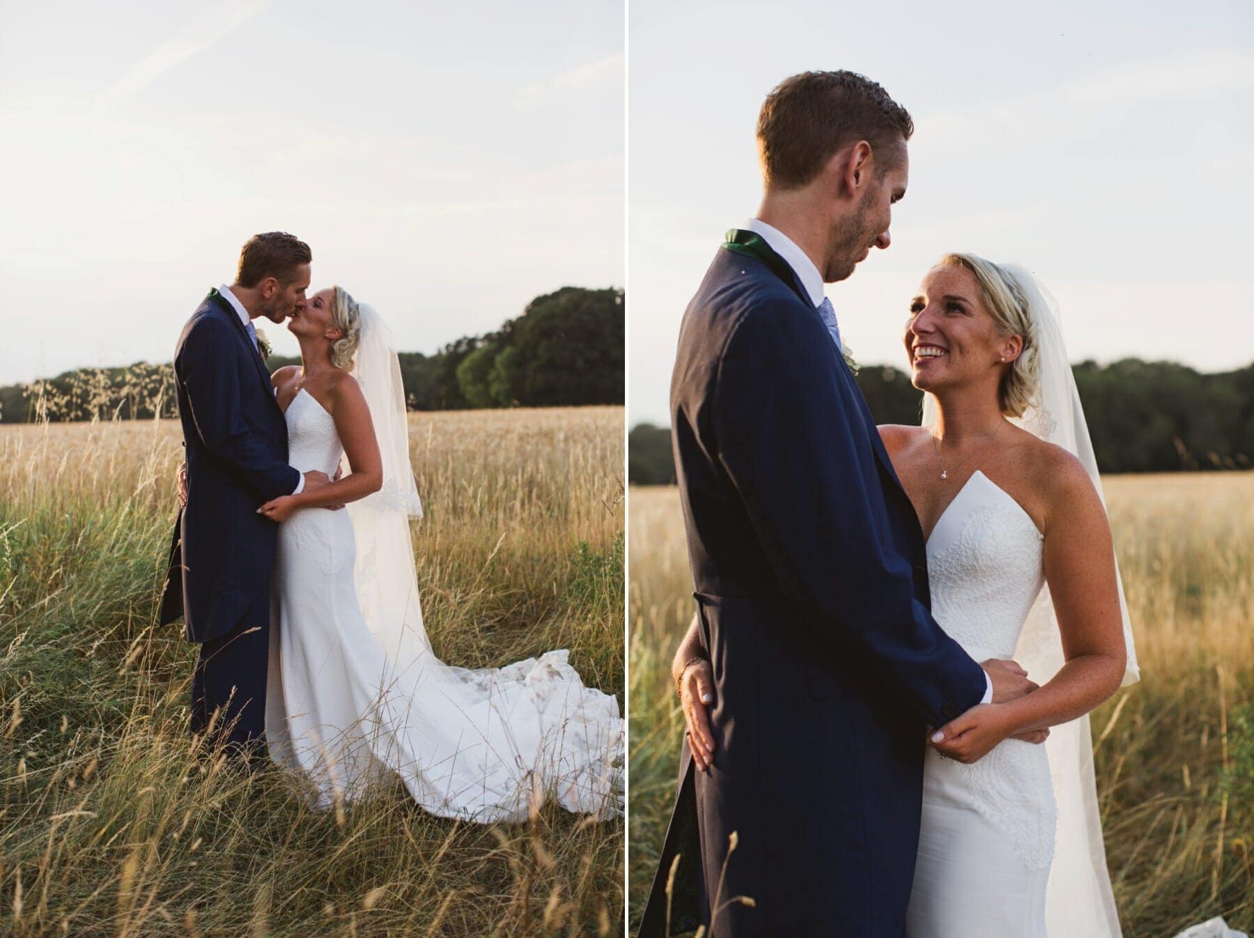 suffolk rustic and relaxed barn wedding couple portraits in cornfield