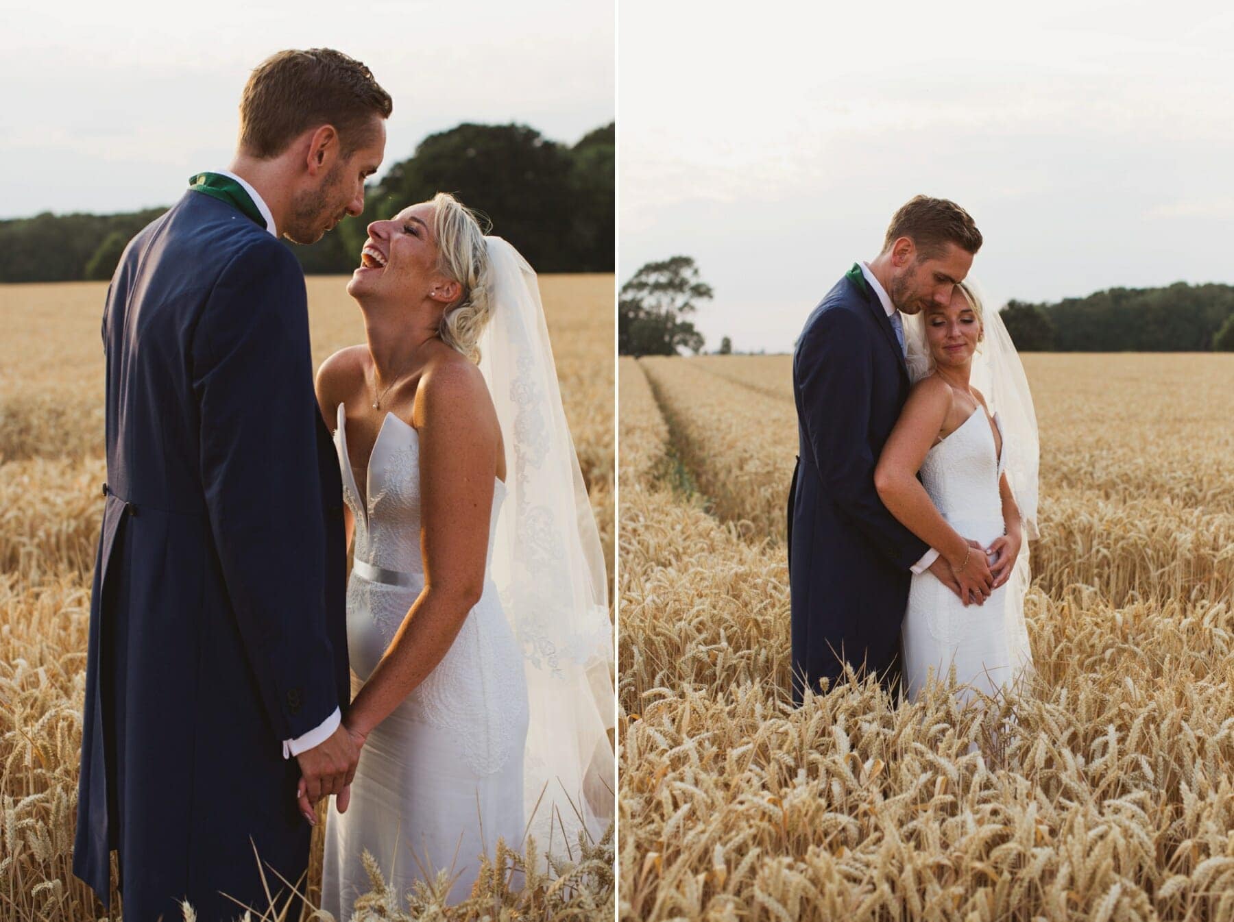 suffolk rustic and relaxed barn wedding couple portraits in cornfield