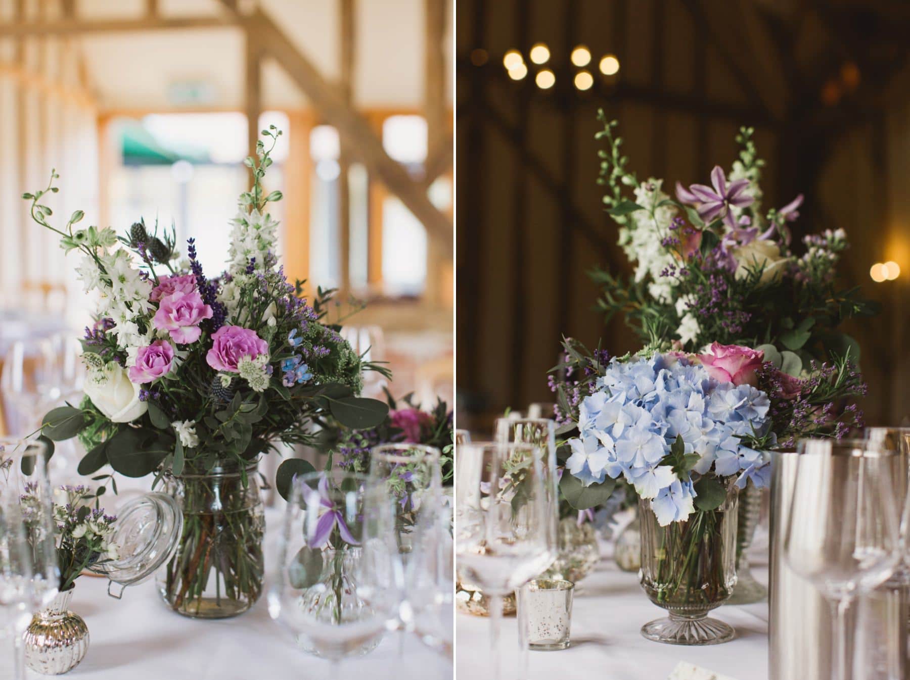 bruisyard hall and barn wedding flowers on tables