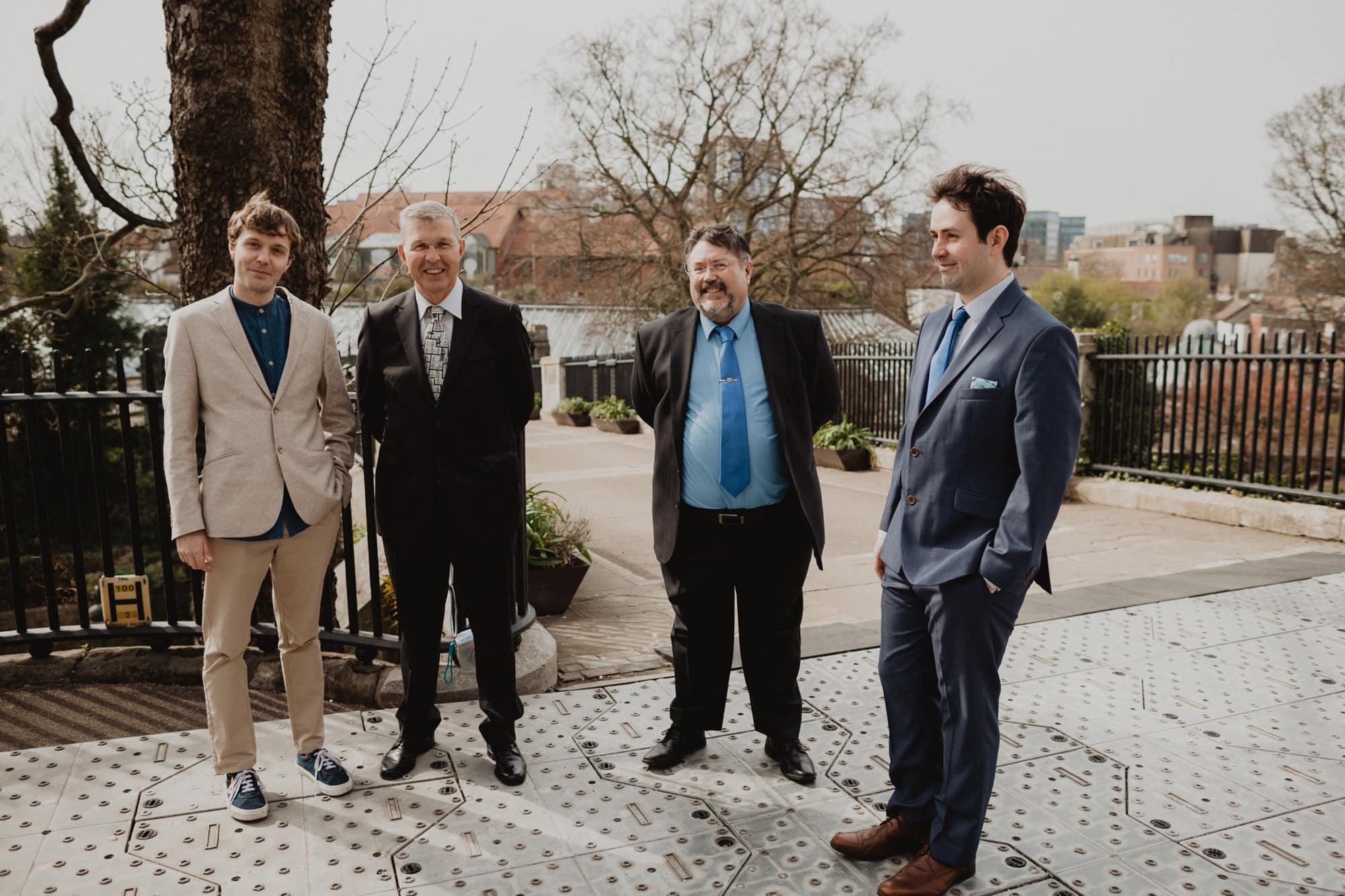 groom with guests at norwich castle micro wedding