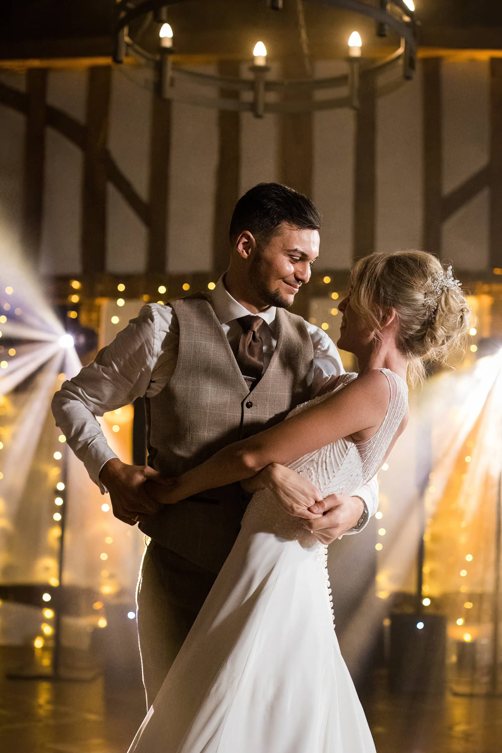 bride and groom first dance at smeetham hall barn