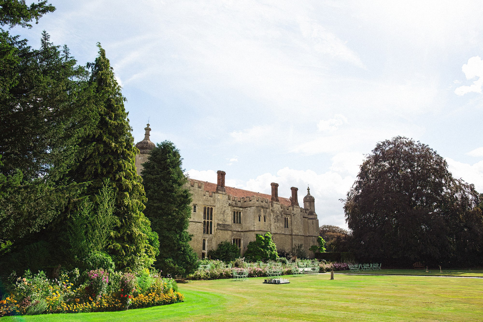 view of hengrave hall from the gardens
