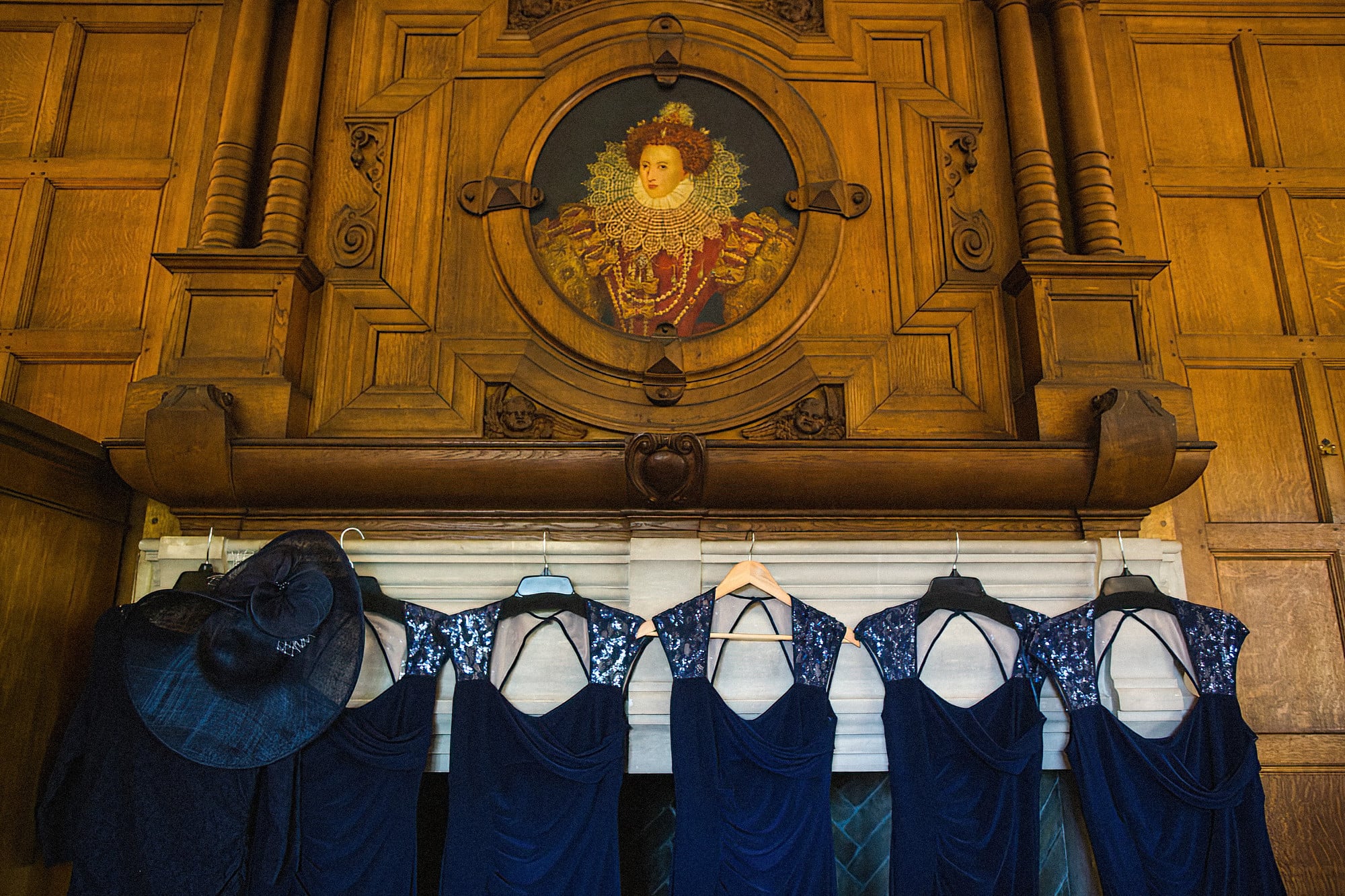 navy blue bridesmaids dresses hanging up